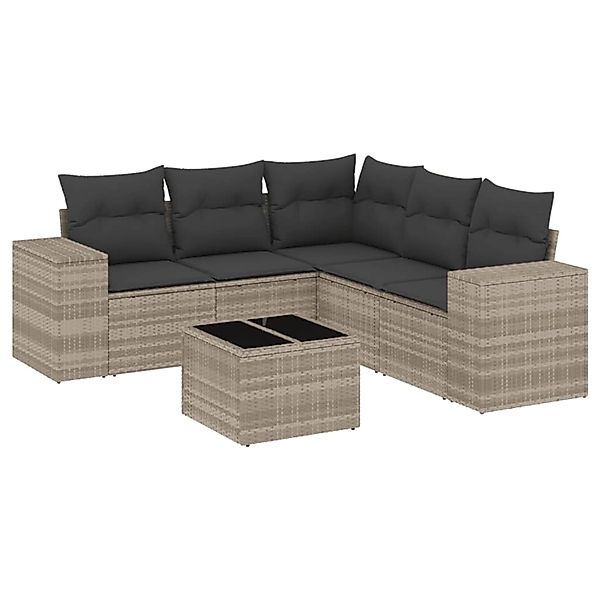vidaXL 6-Tlg Garten-Sofagarnitur mit Kissen Hellgrau Poly Rattan 3254899 günstig online kaufen