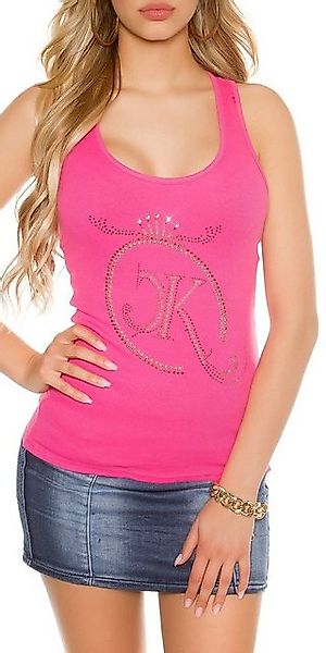 Koucla Tanktop Top magenta pink mit Strass Logo und gold Nieten (1-tlg) günstig online kaufen