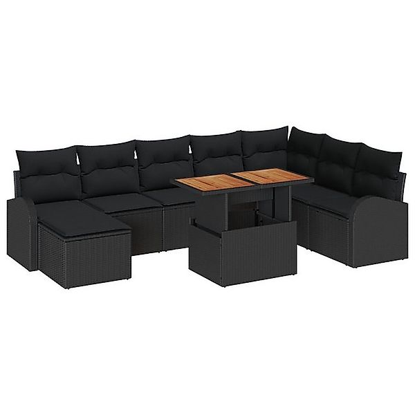 vidaXL Loungesofa 9-teiliges Garten Esstischset mit Kissen Schwarz Poly Rat günstig online kaufen
