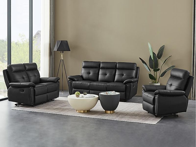 Relaxsofa Garnitur 3+2+1 - Leder - Schwarz - VINETA günstig online kaufen