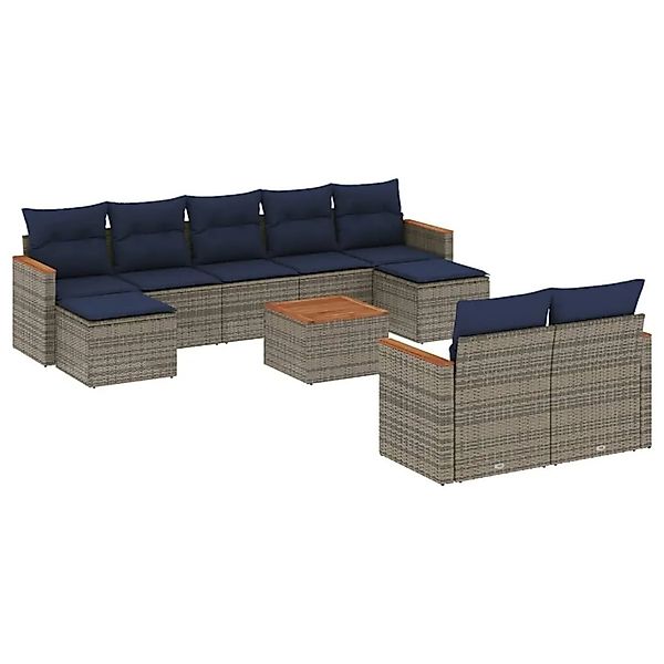 vidaXL 10-Tlg Gartensofa-Set mit Kissen Grau Polyrattan 3226411 günstig online kaufen