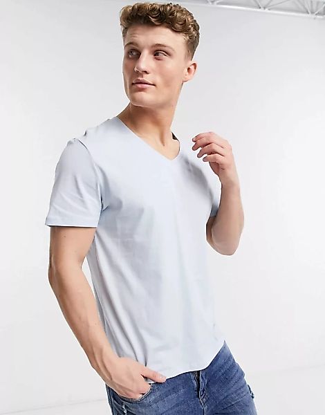 ASOS DESIGN – Blaues T-Shirt mit V-Ausschnitt günstig online kaufen