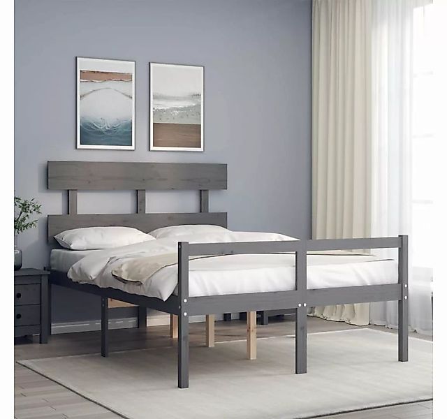 furnicato Bett Seniorenbett mit Kopfteil Grau Massivholz günstig online kaufen