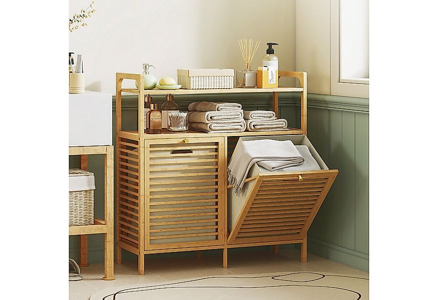 HOMCOM Wäschekorb Wäscheschrank, freistehendes Bambusregal mit 2 Fächern (W günstig online kaufen