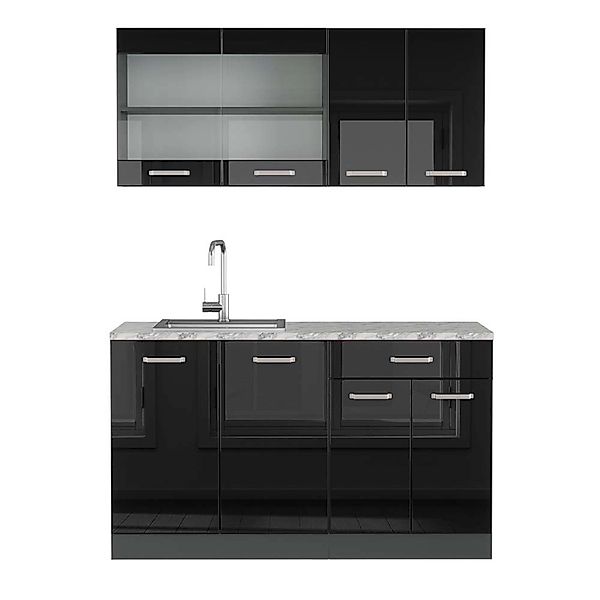 Vicco R-Line Singleküche Schwarz Hochglanz/Anthrazit 140 cm AP Marmor günstig online kaufen
