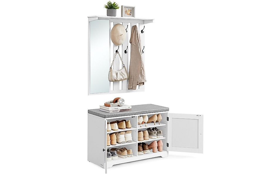 VASAGLE Schuhbank, Schuhbank Wandgarderobe Set, Garderobe mit Spiegel, 8 Do günstig online kaufen