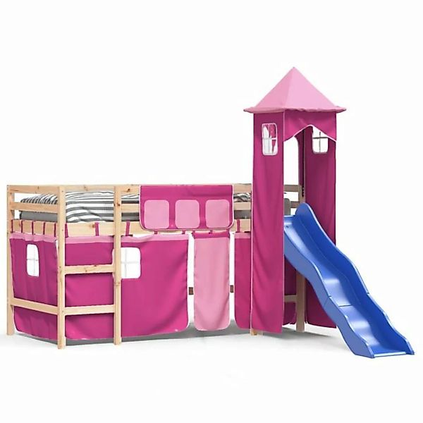 DOTMALL Kinderbett Hochbett Spielbett mit Rutsche und Vorhang,90x200 cm Mas günstig online kaufen
