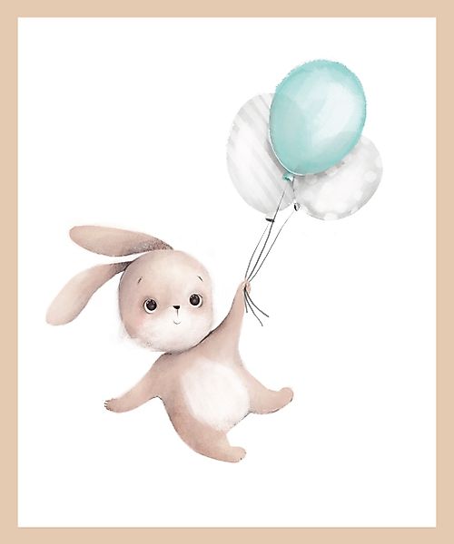 Lüttenhütt Bild mit Rahmen »Fliegender Hase mit Luftballons«, Fantasy-Hase- günstig online kaufen
