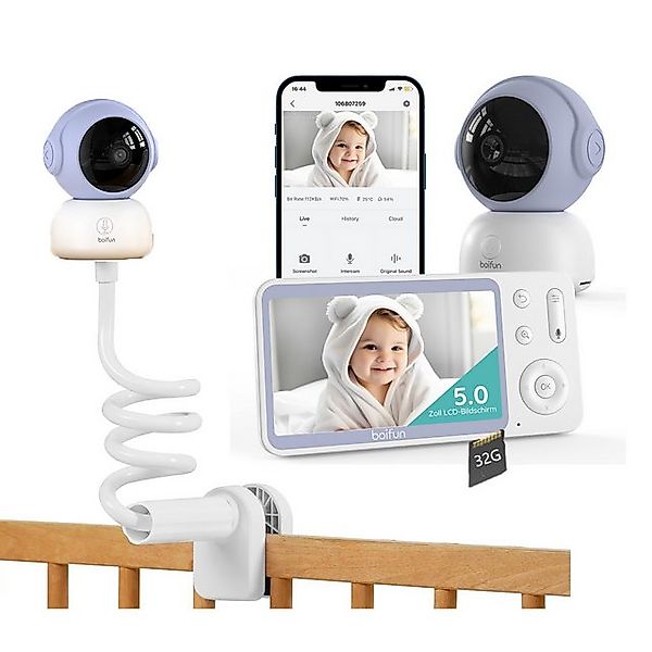 Boifun Video-Babyphone 5" Babyphone mit Kamera und App 2K/3MP PTZ 345°/65° günstig online kaufen