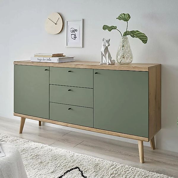 Wohnzimmer Sideboard, 160cm in Eiche mit grün AVEZZANO-61 Modern günstig online kaufen