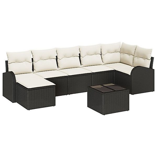 vidaXL Loungesofa 7-teiliges Garten-Sofa-Set mit Kissen braunes Poly-Rattan günstig online kaufen