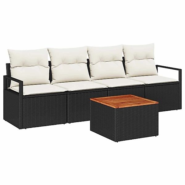 vidaXL Garten-Sofa-Set mit Kissen 5-Tlg Schwarz Poly Rattan 3347635 günstig online kaufen