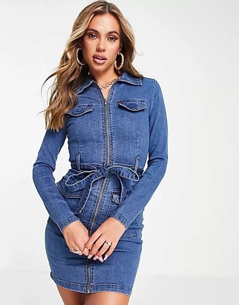 Parisian – Jeanskleid in Mittelblau mit durchgehendem Reißverschluss günstig online kaufen