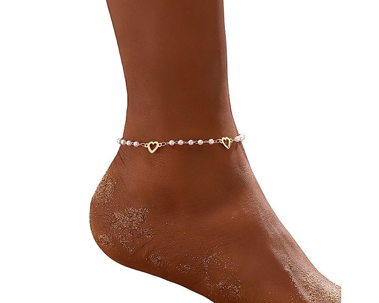 VEKROBOT Fußkette Bohème Perlen Fußkette Retro Herzanhänger durchbrochenen günstig online kaufen