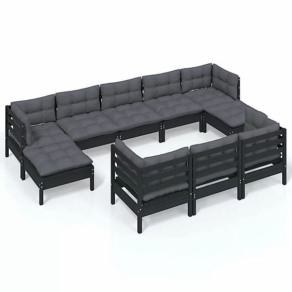 10-tlg. Garten-lounge-set Mit Kissen Schwarz Kiefer Massivholz günstig online kaufen