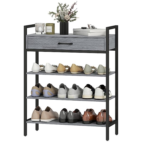 HOMCOM Schuhregal 4 Ebenen Schuhständer Metall mit Schublade Schuhaufbewahr günstig online kaufen