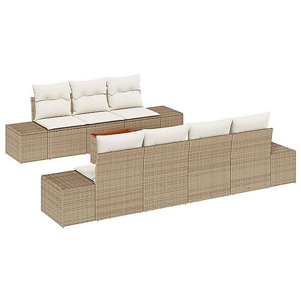 vidaXL Loungesofa 8-teiliges Garten-Sofa-Set mit Kissen Beige Poly-Rattan, günstig online kaufen