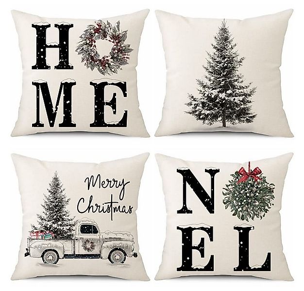FOUORTUNATE-BEE Kissenbezüge 4er Set Weihnachten Kissenbezüge, Leinen Dekor günstig online kaufen