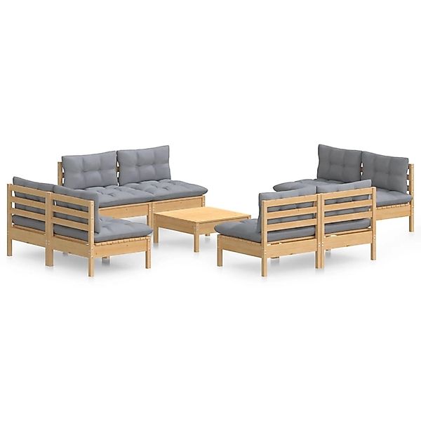 vidaXL 9-Tlg Garten-Lounge-Set mit Grauen Kissen Kiefernholz 3096045 günstig online kaufen