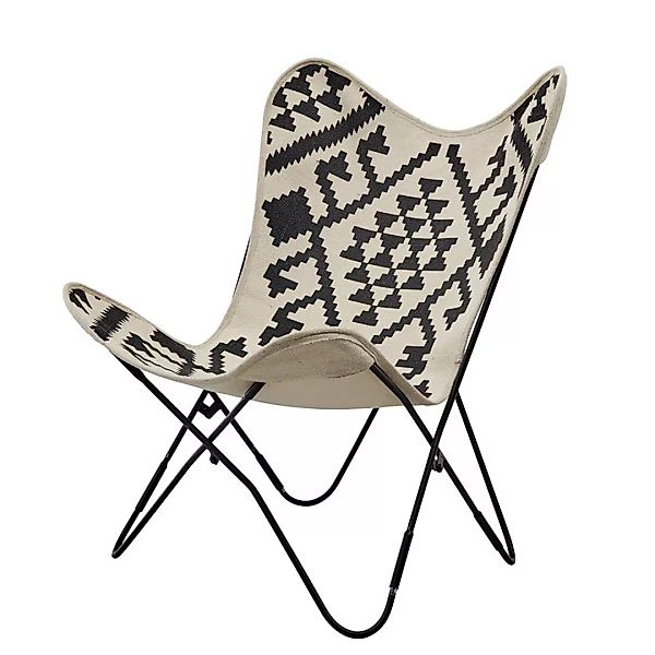 Butterfly-Stuhl schwarz weiß mit Ethno Muster 34 cm Sitzhöhe günstig online kaufen