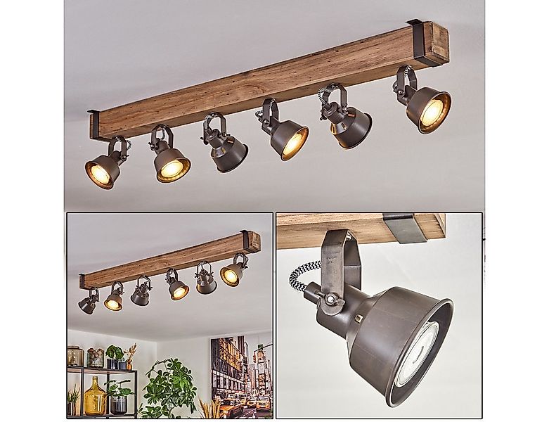 hofstein Deckenleuchte Deckenlampe aus Metall/Holz in Grau/Naturfarben, ohn günstig online kaufen
