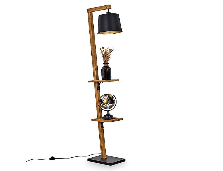 hofstein Stehlampe moderne Stehlampe aus Metall/Holz in Schwarz/Natur/Goldf günstig online kaufen