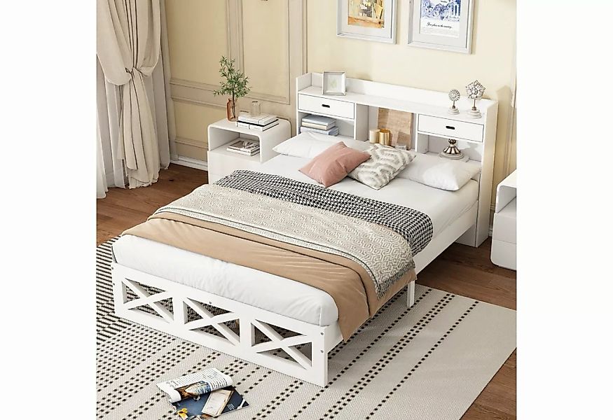 OKWISH Holzbett Doppelbett mit Holz Lattenroste, mit Aufbewahrungsfunktion günstig online kaufen