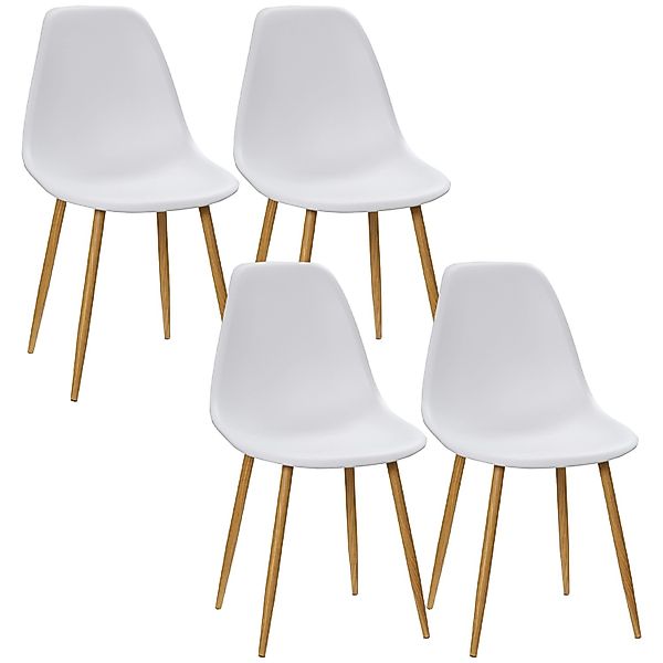 HOMCOM Esszimmerstuhl Kunststoff Metall Weiß+Natur 45L x 52B x 85,5H cm günstig online kaufen