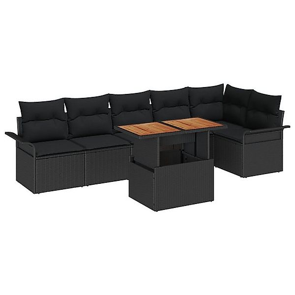 vidaXL Loungesofa 7-tlg. Garten-Essgruppe mit Kissen Schwarz Poly Rattan, 7 günstig online kaufen