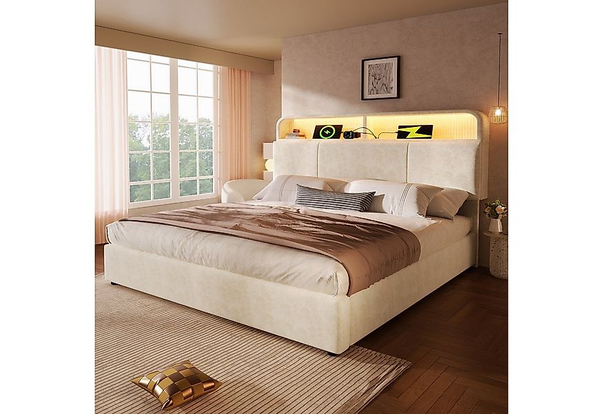TavilaEcon Polsterbett Höhenverstellbares Bett mit LED-Beleuchtung, USB-Lad günstig online kaufen