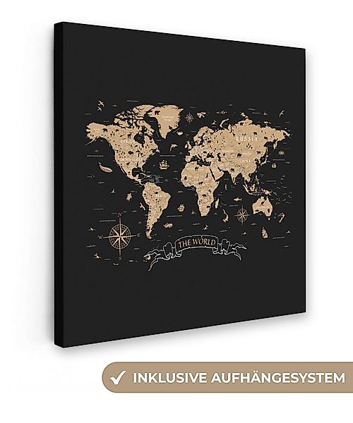 OneMillionCanvasses® Leinwandbild Weltkarte - Beige - Schwarz, Fotodruck (1 günstig online kaufen