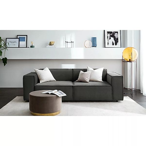 home24 Sofa Kinx II 2,5-Sitzer Dunkelgrün Samt 223x71x96 cm (BxHxT) Glamour günstig online kaufen