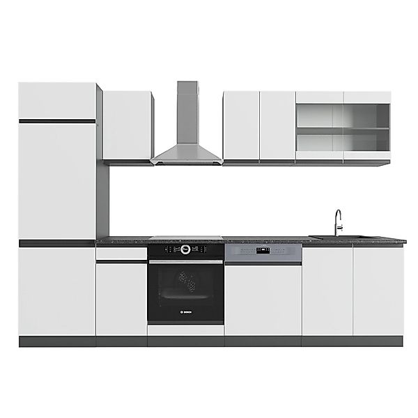 Vicco R-Line Küchenzeile Weiß/Anthrazit 300 cm J-Shape ohne E-Geräte günstig online kaufen