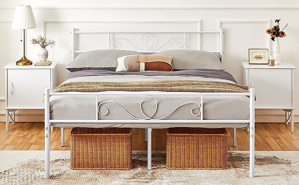 Yaheetech Bettgestell Metallbett mit Kopfteil, Einzelbett/Doppelbett günstig online kaufen