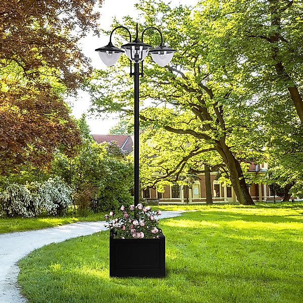 Outsunny Solarleuchte  Gartenlicht 3-köpfige Lampe mit Blumentopf-Basis, Wa günstig online kaufen
