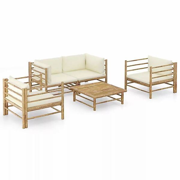 5-tlg. Garten-lounge-set Mit Cremeweißen Kissen Bambus günstig online kaufen