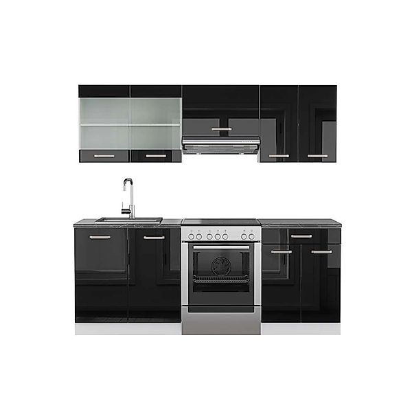 Vicco R-Line Küchenzeile Schwarz Hochglanz/Weiß 200 cm AP Anthrazit ohne E- günstig online kaufen