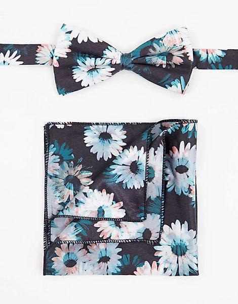 Bolongaro Trevor – Set aus Krawatte und Einstecktuch mit Blumenmuster-Schwa günstig online kaufen