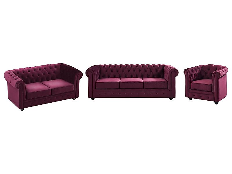 Sofas 3-Sitzer, 2-Sitzer & Sessel - Samt - Purpur - CHESTERFIELD günstig online kaufen