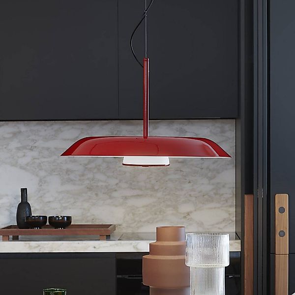 Oluce LED-Hängelampe Iride, Ø 85 cm, rot, Metall, Glas günstig online kaufen