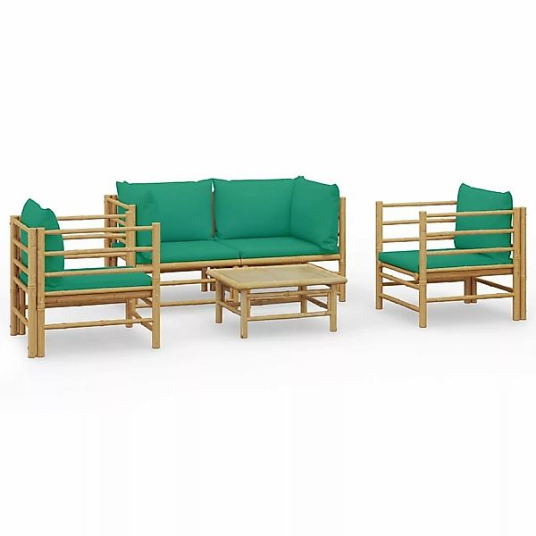 Vidaxl 5-tlg. Garten-lounge-set Mit Grünen Kissen Bambus günstig online kaufen