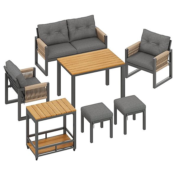 Modernes Outdoor-Sofa-Set, abnehmbarem Tisch, geflochtenen Armlehnen und di günstig online kaufen