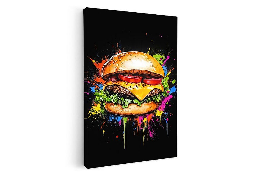 OneMillionCanvasses® Leinwandbild Hamburger - Graffiti - Farbe - Bunt - Ess günstig online kaufen