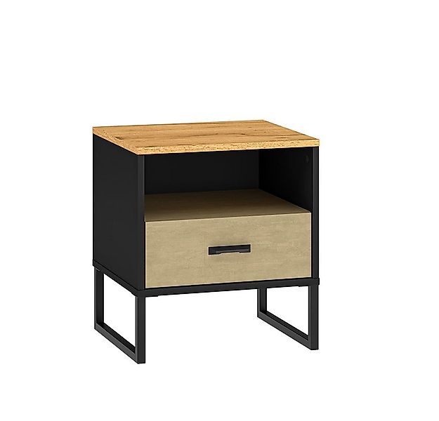 Lomadox Nachttisch CASPER-131, schwarz, Eiche, sandfarben, ca. 45/50/40cm günstig online kaufen