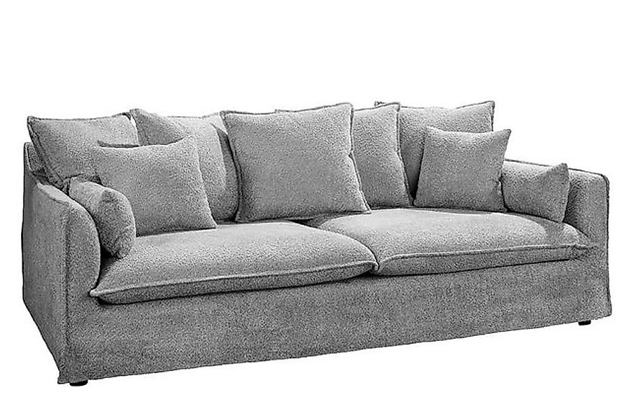 LebensWohnArt Sofa Hussensofa 3-Sitzer PARADISO 200cm Bouclé grau Federkern günstig online kaufen