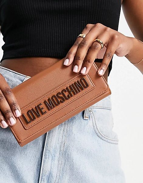 Love Moschino – Geldbörse in Hellbraun mit Logo günstig online kaufen