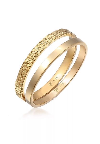 Elli Premium Ring-Set "Bandring Basic Gehämmert (Set 2-tlg) 375 Gelbgold" günstig online kaufen