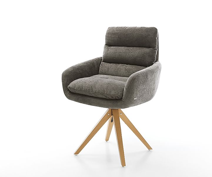 Drehstuhl Abelia-Flex mit Armlehnen Bouclé Soft Schlamm Holzgestell kantig günstig online kaufen