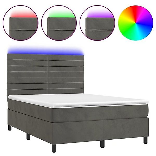 vidaXL Boxspringbett Boxspringbett mit Matratze LED Dunkelgrau 140x200 cm S günstig online kaufen