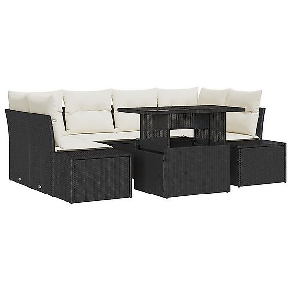 vidaXL Loungesofa 7-teiliges Garten Sofa Set mit Kissen Schwarz Poly-Rattan günstig online kaufen